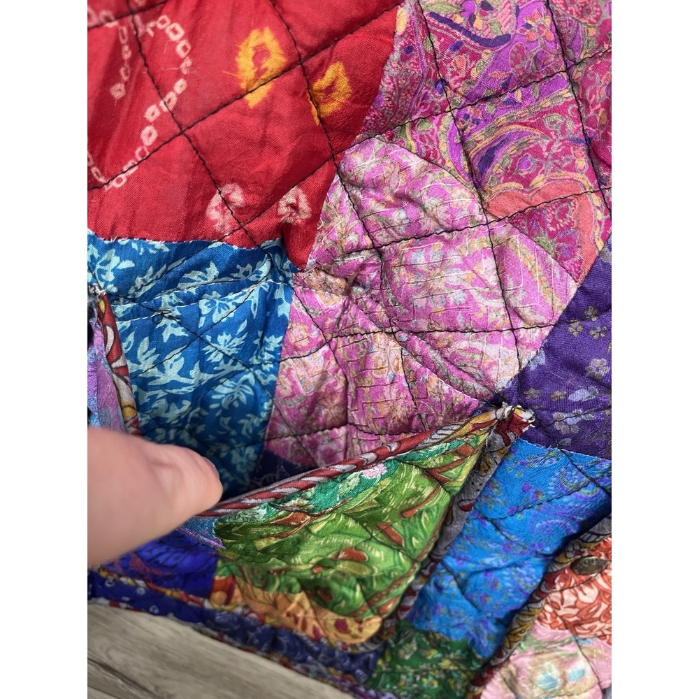 C:eed Jacket Size XL Multicolor Silk Patchwork Beaded Boho Artsy Reversible VTG - Picture 7 of 16